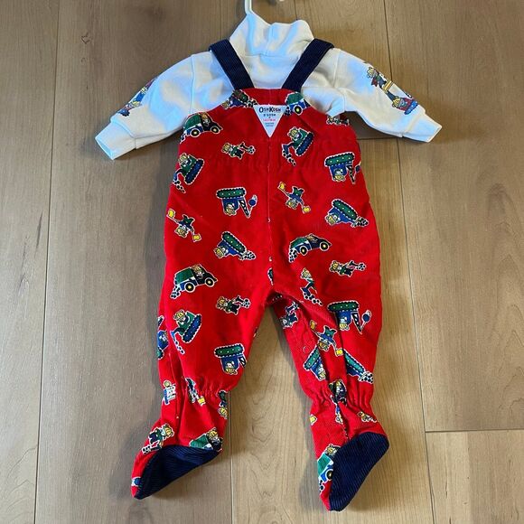 Vintage Oshkosh B'Gosh Overalls Vestbak Red Mice at Work 3-6mo Construction USA - Picture 4 of 6
